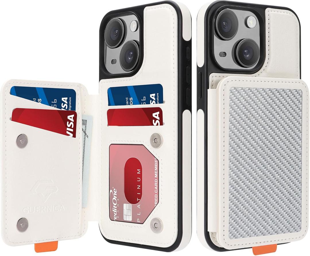 GUERNICA for iPhone 14 Plus/iPhone 15 Plus (6.7") Case Wallet with Card Holder, RFID Blocking Leather Protection, Shockproof Women Men Phone Case for Apple 14 Plus/Apple 15 Plus, A - Silver White