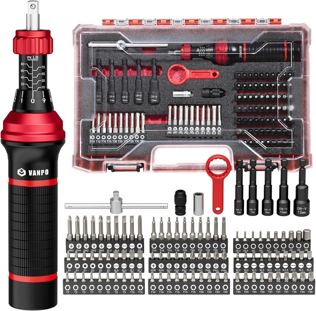 48Pcs Torque Screwdriver Wrench Drive Set, 1/4" Drive Small Torque Wrench, 10-70 Inch Pound Torque Screwdriver with Hex, Torx, and Phillips Bits for DIY, Bicycle Maintenance