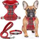 GAMUDA Dog Harness Collar and Leash Set, Dog Harness, No Chock No Pull Adjustable Vest Harnesses Plaid Reflective for Medium Dog, Cat, Small Horse, Small Bull and Pig (Red, S)