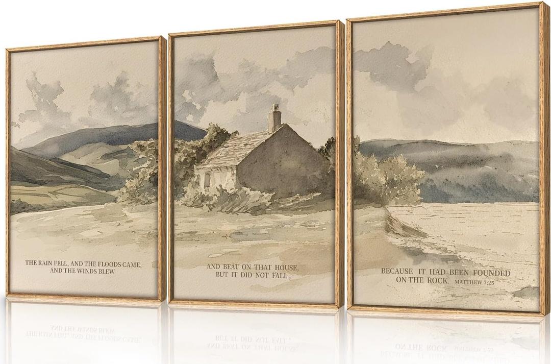 FWIEXA Christian Bible Verse Framed Canvas Wall Art Set, 3 Piece Easter Jesus Scripture Wall Decor, Religious Inspirational Quotes Art Prints, 16x24 Inches Vintage Neutral Biblical for Prayer, Bedroom, Living Room