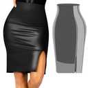 Popilush Faux Leather Skirts Skirts for Women Tummy Control with Built in Shapewear High Waist Midi Skirts Black, M