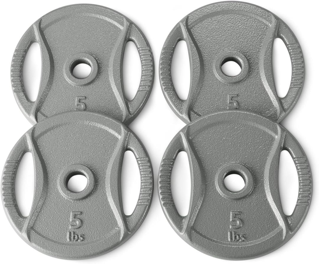 Amazon Basics 1-Inch Grip Weight Plates, 5 lb, Strength Training, Home Gym, 4 Pack