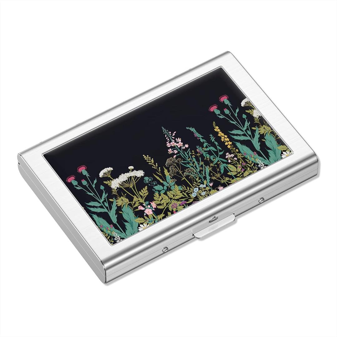 Rimilak Metal Credit Card Holder, Mini Credit Card Wallet RFID Blocking Slim Metal Hard Case for Women Men, Daisy Flower