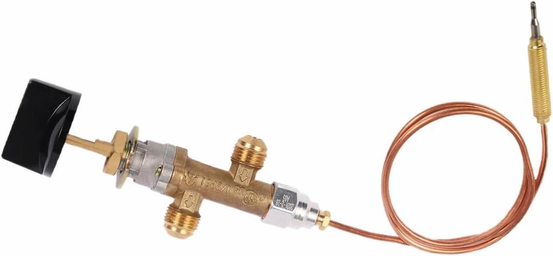 Low Pressure LPG Propane Gas Fireplace Fire Pit Flame Failure Safety Control Valve Kit with Thermocouple and Knob Switch, 3/8" Flare Inlet & Outlet, Fits for Gas Grill, Heater, Fire Pit, Fireplace