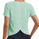 MAGCOMSEN Women's Cropped Workout Tops Short Sleeve Split Back Quick Dry Athletic Shirts Breathable for Running Yoga (Green, M)