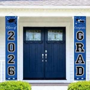 2 x 2026 Graduation Decorations Blue Congrats Grad Banner Class of 2026 Decorations Congratulations Banner for Grad Party Decorations High School College Graduation Party Supplies Indoor Outdoor