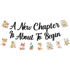JOYMEMO A New Chapter is About to Begin Banner with Garland - Storybook Baby Shower Decorations, Storybook Theme Forest Woodland Animals Party Supplies for Pregnancy Celebration Newborn
