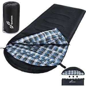 Sportneer Sleeping Bags for Adults, 0 Degree Sleeping Bag XL Flannel Winter Cold Weather Sleeping Bag with Detachable Hood Compression Sack for Camping, Backpacking, Hiking