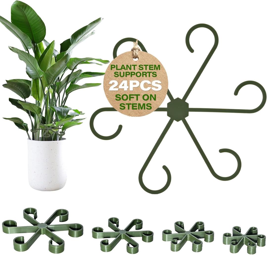 24PCS Forest Green Plant Stem Support, Invisible Stem Supports for Indoor Plants, Monstera Plant Support for Healthy Growth, 4 Sizes Climbing Houseplant Holders, Reusable Plant Accessories