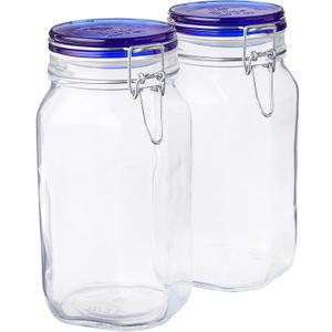 Bormioli Rocco Fido Collection, 2 Pack, 50.75 Oz. Food Storage Glass Jars, Airtight Rubber Seal & Glass Lid, With Stainless Wire Clamp, Made In Italy.