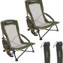 SunnyFeel Low Folding Beach Camping Chair 2 Pack, Portable Backpacking Chairs with Mesh Back,Cup Holder, Compact & Heavy Duty for Adults 300 LBS for Outdoor Picnic Fishing Concert Sand Lawn (2pcGreen), 23D x 22W x 26H Inch