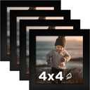 KINLINK 4x4 Picture Frame Black Set of 4, Wooden Square Photo Frames with Plexiglass for 4x4 without Mat for Table and Wall Display