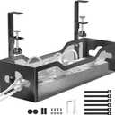 Under Desk Cable Management Tray No Drill, Metal Mesh Cable Management Under Desk with Clamp Mount, 2 Hole Cable Tray with Wire Management and Cord Organizer for Home Office Standing Desk (13.38", Black)