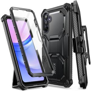 I-Blason Armorbox for Samsung Galaxy A15 5G Case with Kickstand & Belt Clip, Full-Body Rugged Bumper Case with Built-in Screen Protector (Black)
