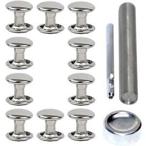 45sets Stainless Steel Leather Rivets with Tools Kits Double Cap Rivet Tubular Metal Studs Repairs Decoration Craft Accessories for Leather Craft Clothes Shoes Bags Belts (10mm Silver with Tools)