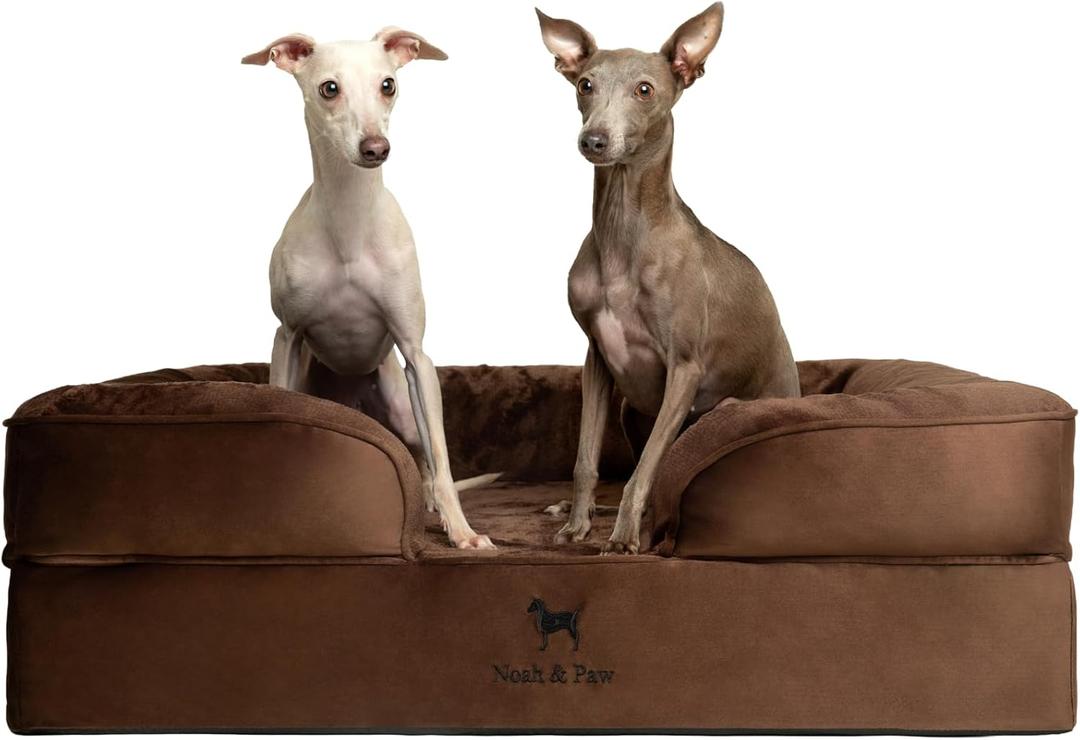 NOAH & PAW Large Dog Bed, 35x25x11 Inch, Orthopedic Dog Beds, Eggshell Memory Foam Infused with Cooling Gel, Inner Cover, Waterproof, Machine Washable (Velvet Sofa Collection) (Brown)
