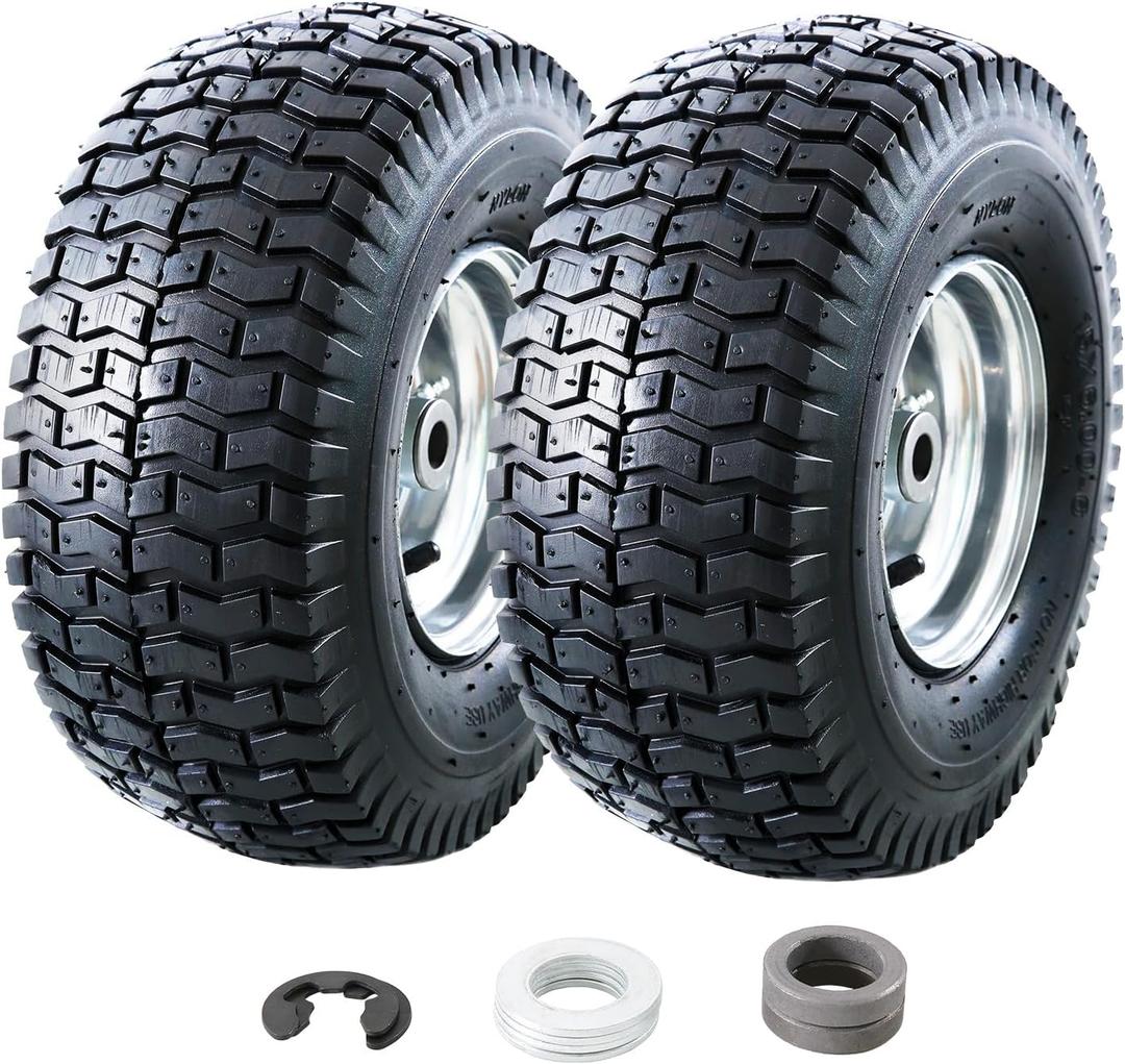 MZREXN 15x6.00-6 Lawn Mower Tires and Wheel Assembly, Front Tires Replacement, Compatible with John Deere & More Riding Mowers, 4 Ply Pneumatic, 3" Centered Hub, 3/4" Bearings, 2PCS