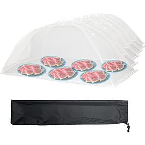 Simply Genius Pop-Up Mesh Food Covers for Outdoors - 6 Pack Extra Large 39" x 24", White, Collapsible & Reusable - Buffet Food Covers & Bug-Net Tent for Picnic, Party & Camping