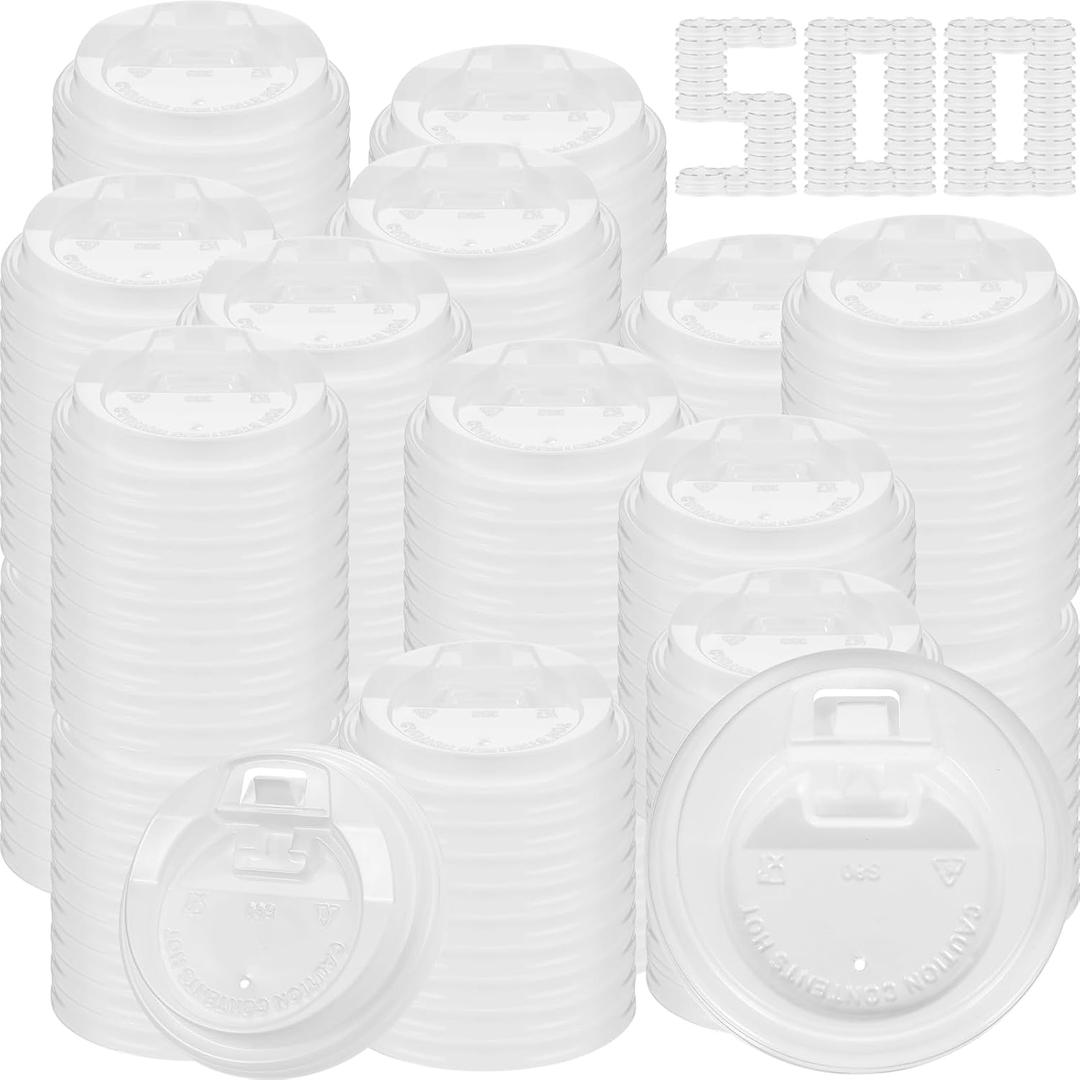 Jingmore 500 Count Disposable Plastic Dome Lids, Coffee Cup Lids with Straw Slot for Iced Coffee Milkshake Ice Cream Office Home Travel Supplies(White,8 oz)