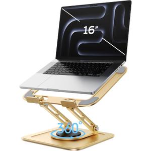 LOXP Adjustable Laptop Stand, Computer Stand with 360 Rotating Base, Ergonomic Laptop Riser Mount for Desk Foldable Portable Computer Desk Fits with MacBook Pro Air (10-16") - Gold