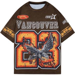 WDIRARA Men's Eagle Letter Graphic Street T Shirt Oversized Short Sleeve Crewneck Tee Top (Brown, XXL)