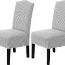 H.VERSAILTEX Houndstooth Dining Chair Covers Set of 2, Stretch Slipcovers for Dining Room Chairs, Grey and White Pattern, Extra Thick Soft Washable and Durable Pet Friendly