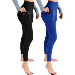 Leafigure 2 Pack Leggings with Pockets for Women, High Waisted Soft Leggings for Yoga Gym, Small-Medium