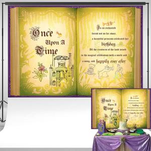 Once Upon a Time Princess Backdrop Green and Purple Giant Open Book Background Fairy Tale Frog Castle Party Decorations Banner 7x5 ft 8