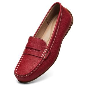 KORDAL Women's Comfortable & Lightweight Red Leather Penny Loafers Slip-Ons Cute Business Casual Dress Shoes Work Office Flats Everyday Walking Shoes Driving Mocs for Women 8 M US