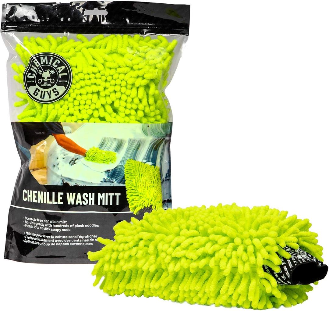 Chemical Guys Chenille Premium Scratch-Free Microfiber Wash Mitt for Car Washing - Lime Green, Ultra-Soft Car Wash Glove, Swirl-Free Finish, Safe for Trucks, SUVs, Motorcycles, and More (Regular)