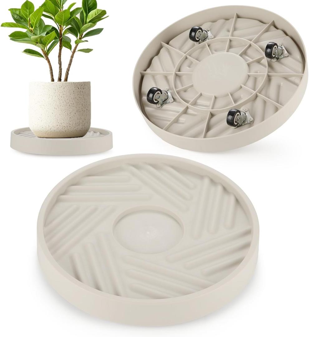 2 Pack Plant Caddy with Wheels,15" Rolling Plant Stand 195 LBS Heavy Duty with Hidden 360  Rotating Silent Wheel Wheels for Outdoor Indoor Large Plant Pots, Flower Pot, Patio