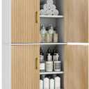 Bathroom Storage Cabinet, Floor Cabinet with 4 Fluted Doors and 2 Adjustable Shelves Wooden Tall Freestanding Organizers and Storage,White