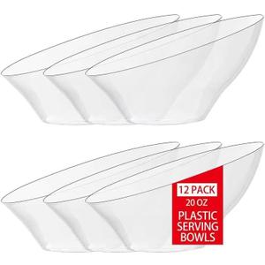 bUCLA 12 Pack Clear Plastic Serving Bowls - 20 OZ Angled Serving Bowls Disposable for Chip, Candy, Salad & Fruit - Ideal for Party & Wedding