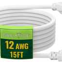 15 Ft Outdoor Extension Cord - 12/3 SJTW Heavy Duty White Extension Cable with 3 Prong Grounded Plug - Power Cord for Lawn, Garden, Appliances