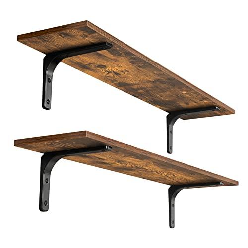 Willow & Grace  Long Wall Shelves, 39.4Inch Wall Mounted Shelves Set of 2, Extra Large Wall Storage Ledges with Sturdy Metal Brackets for Living Room, Bathroom, Bedroom, Kitchen, Rustic Brown