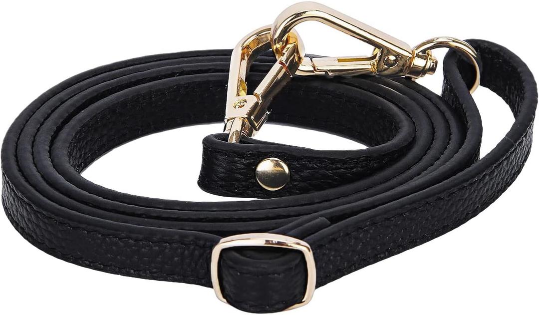 VanEnjoy Full Grain Leather Adjustable Replacement Strap Cross Body Bag Purse, 26-51" Long,0.47Wide (1# Black-gold Buckles)