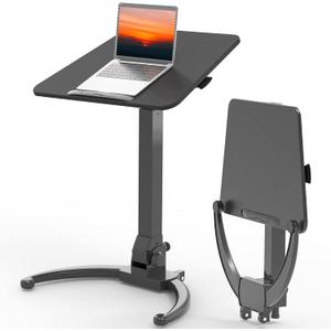 JOY worker Foldable Mobile Standing Desk, Height Adjustable Sit Stand Desk, 90 Tiltable Rolling Laptop Table, Portable Workstation with Non-Slip Mat for Home Office, Holds Up to 22lbs, Black, Height range:29.9-44.9"