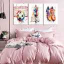 3Pcs Girl Graffiti Soccer Canvas Wall Art Colorful Sneakers Posters Prints Wall Decor Pictures Sports Theme Football Paintings for Bedroom Girls Room Teen Kids Playroom Artwork Home Decoration (16x24in)