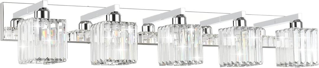 Aipsun Bathroom Light Fixtures Modern Vanity Light for Bathroom Crystal Chrome Vanity Light 5 Light (Exclude Bulb), 40 inch
