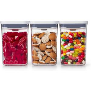 OXO Good Grips 3-PC Small Square Short POP Container Set, White,Grey