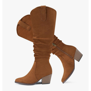 Women's Knee High Slouchy Boots Flat Tall Boots for Women Pull On Fall Boots with Side Zipper, Size 6