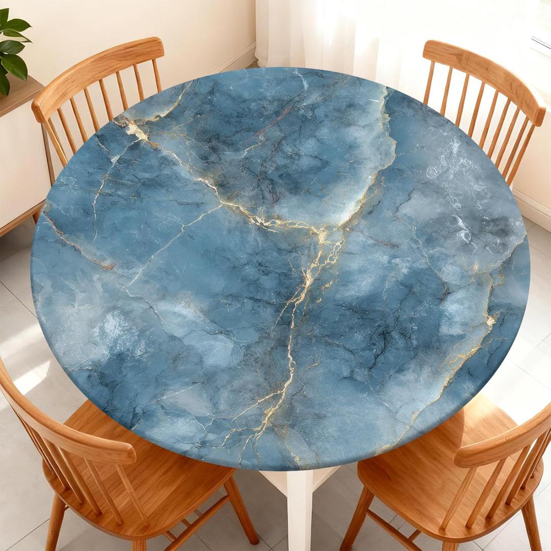 Round Fitted Tablecloth with Elastic Edge Design Table Cover Waterproof Stain-Resistant Wipeable Table Cloth Fits 45"-48" Round Tables for Camping, Picnic, Dining, Outdoor