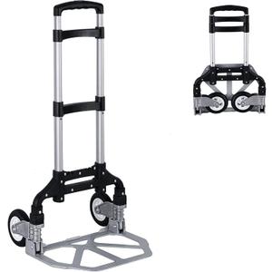 Folding Hand Truck Dolly Aluminum Folding Hand Cart Luggage Trolley Cart Max 175lbs Capacity Dolly Cart, with Telescoping Handle and Rubber Wheels, Double Bearings