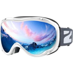 ZIONOR Lagopus B1 Ski Goggles OTG Anti fog Snow Goggles UV Protection Snowboard Goggles for Men Women Adult Youth (A2 Vlt 8.6% Silver Lens White Frame)