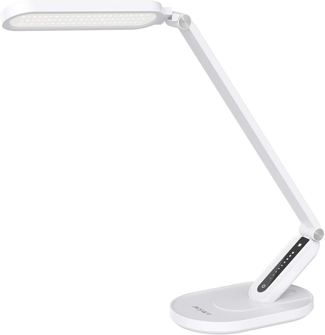 JKSWT Desk Lamp, for Eye Care, Dimmable Table Lamp with 5 Colour Modes, 72 LEDs with USB Charging Port, Touch Control and Memory Function, Office Lamp (White)