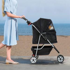3 Wheels Pet Stroller Waterproof,Travel Stroller for Small Medium Dogs & Cats,Storage Basket,Compact Portable Folding Carrier for Travel,Black