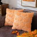 Pumpkin Fall Decorative Throw Pillow Covers 20"x20", Set of 2 Light Gold Soft Faux Fur Pillow Covers for Autumn Harvest, Fluffy Plush Accent Pillow Cases for Farmhouse Couch Cushion Covers