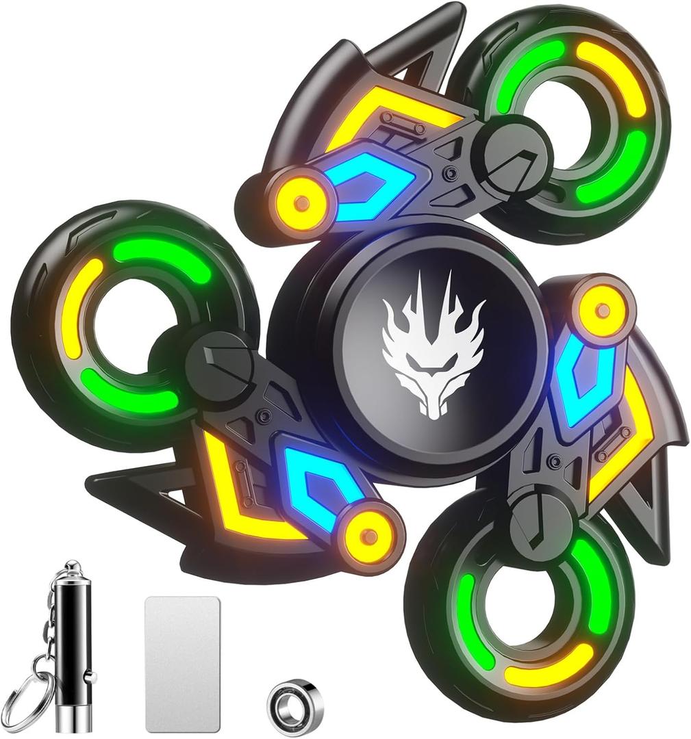Cool Trendy Fidget Spinners, Fidget Spinner Gifts, Stress Anxiety ADHD Relief Figets, Metal Finger Hand Spinner with Green/Yellow/Blue Luminous Light, Spinner Absorb Solar Light Then Release in Dark