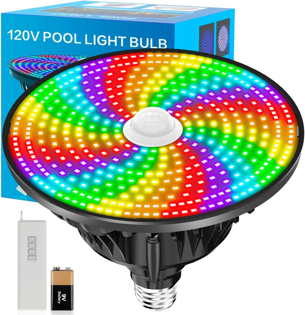 CEDIO LED Pool Light Bulb for Inground Pool, 2026 Upgraded 120V RGB Color Changing Pool Lights Underwater Pool Light with Remote Control, E26/E27 Replacement Pool Light (Pool Light Bulb Black)