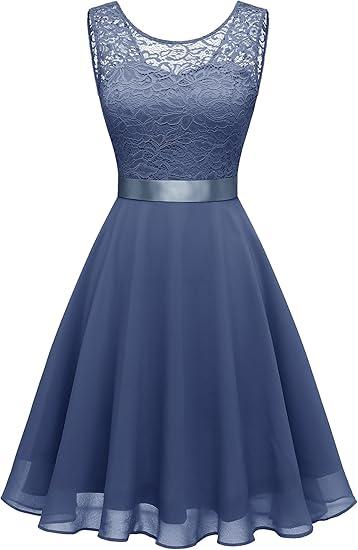 BeryLove Women's Short Homecoming Dresses for Teens Sleeveless Flowy A Line Wedding Guest Lace Formal Dress S